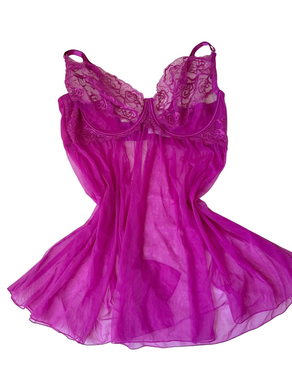 Sheer Lace Babydoll Chemise in Fuchsia